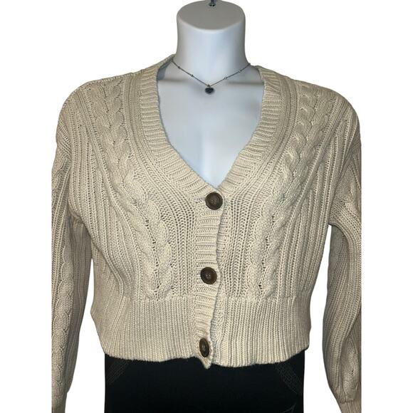 Aeropostale Cropped Cable Knit Oversized Relaxed Chunky Button-Front Cardigan M - Picture 6 of 7